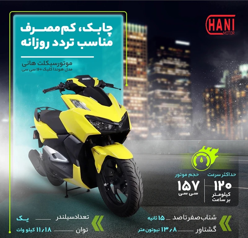 موتور سیکلت هانی موتور طرح واریو ۱8۰ Click آب خنک فول 1405